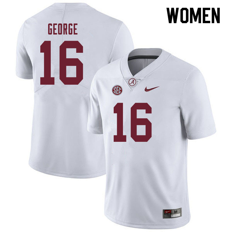 Women #16 Jayden George Alabama Crimson Tide College Football Jerseys Sale-White